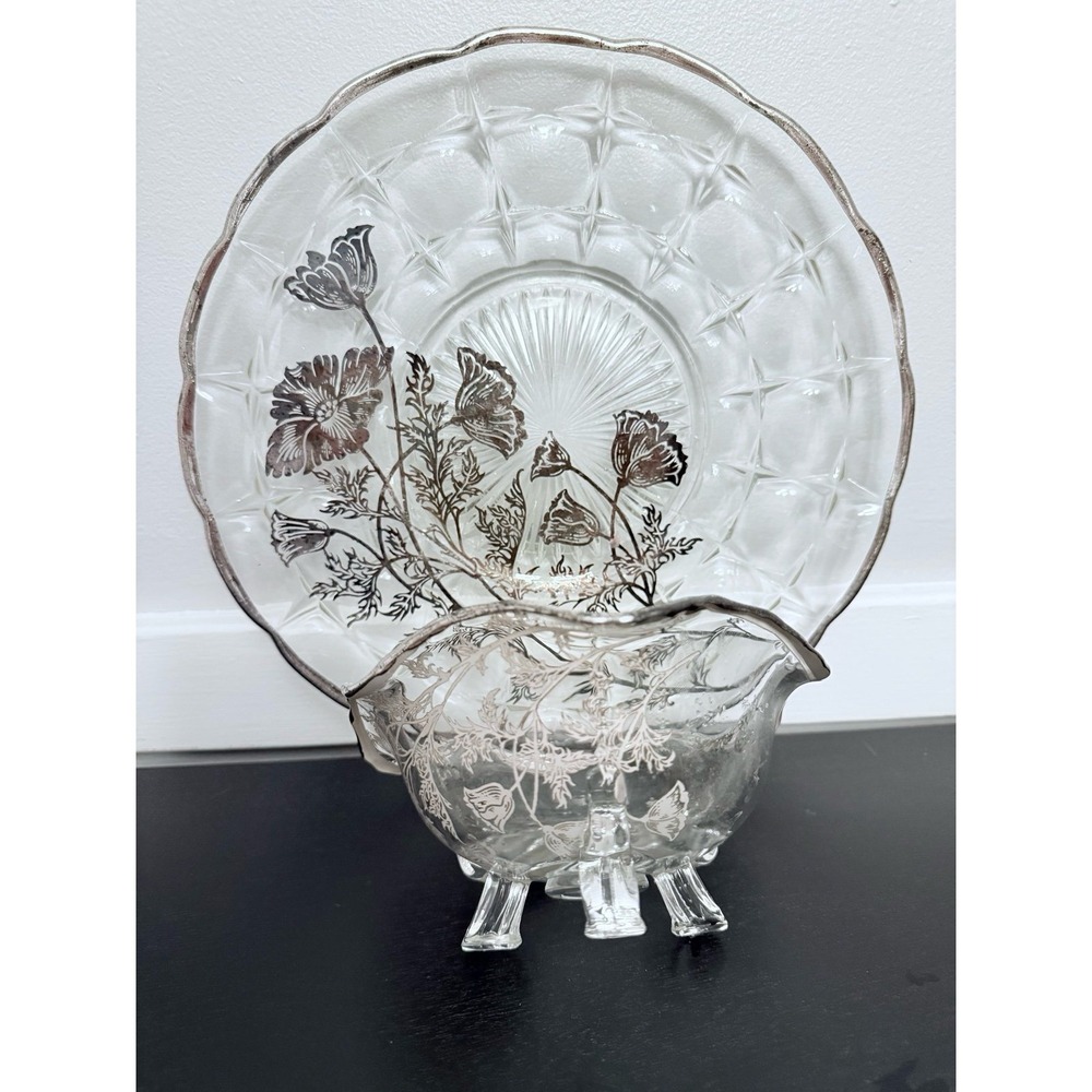 Vintage silver lined plate‎ and bowl
